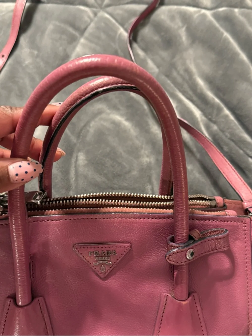 Authentic Prada Rose-Pink Leather Top-Handle Satchel with Shoulder Strap - Picture 3 of 11